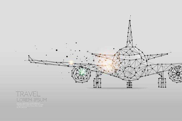 cząstki, sztuka geometryczna, linia i kropka samolotu - air vehicle illustrations stock illustrations