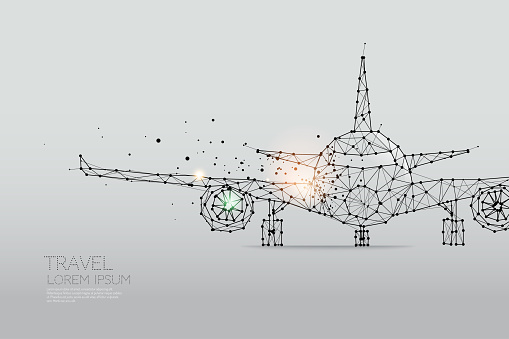 The particles, geometric art, line and dot of Airplane