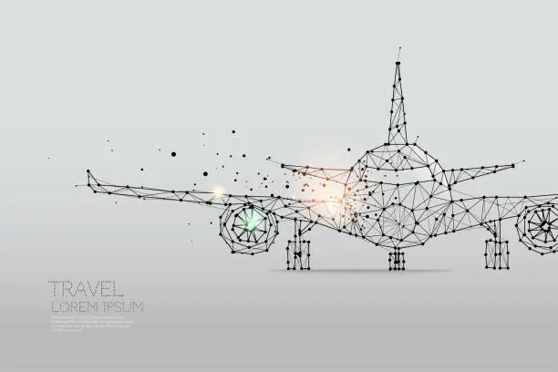 Vector illustration of The particles, geometric art, line and dot of Airplane