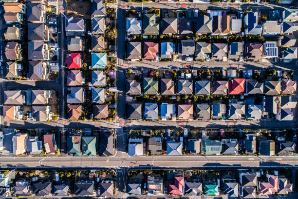 Viewpoint of drone in residential area.
