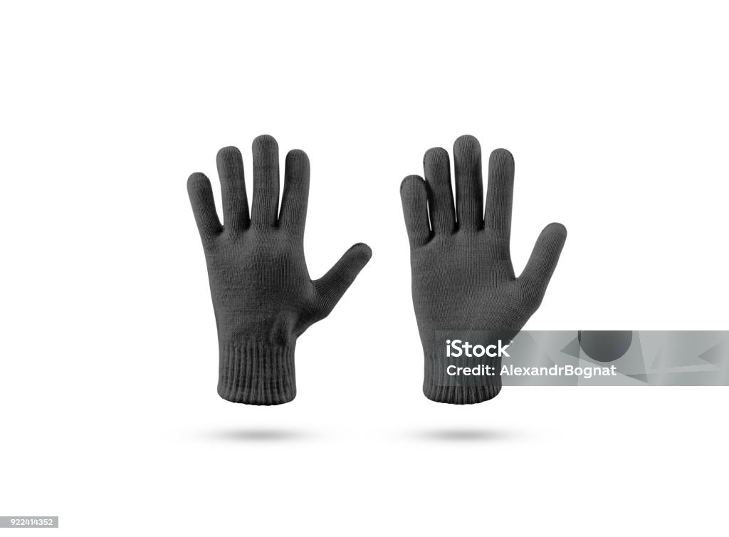 Gants hiver tricot noir blanc maquette ensemble, recto verso - Photo de Gants de protection libre de droits