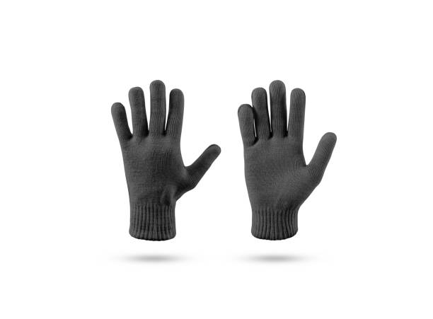 Blank black knitted winter gloves mock up set, front back side Blank black knitted winter gloves mock up set, front and back side view. Clear ski or snowboard mittens mockup, isolated on white. Warm hand clothes design template. Arm accessory presentation Knitted Gloves stock pictures, royalty-free photos & images