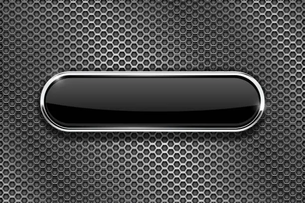 Vector illustration of Metal perforated background with black oval glass button