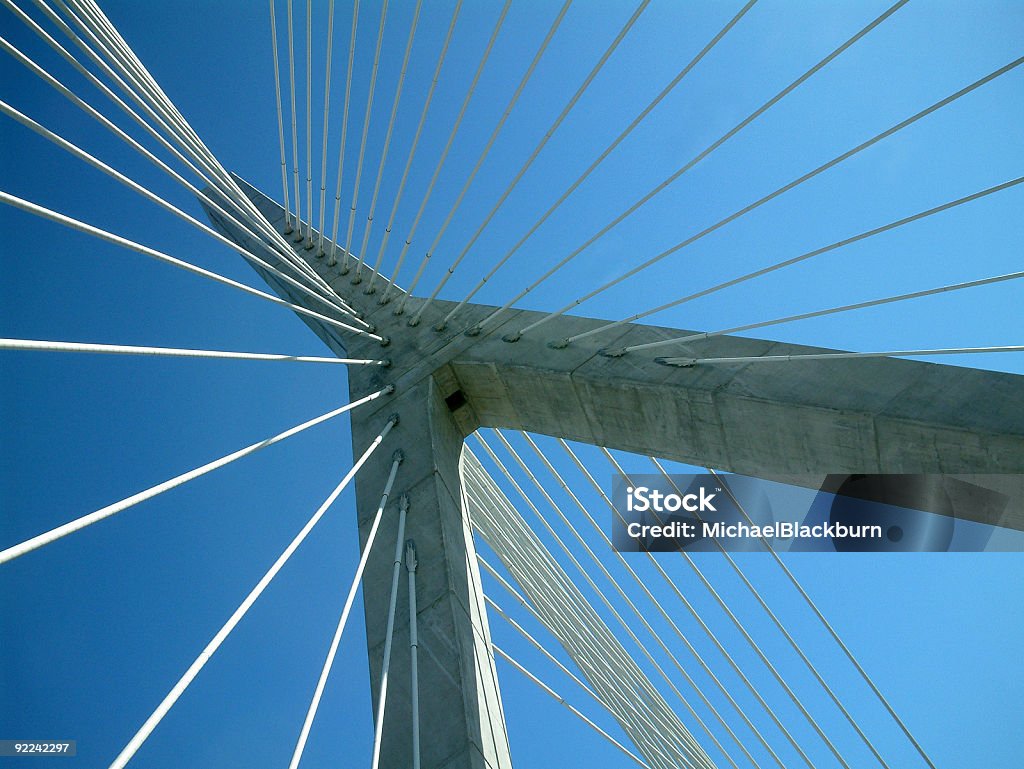 Objects - Cables and supports against blue sky  Bridge - Built Structure Stock Photo