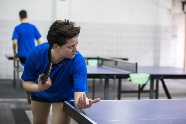 istock Table tennis player playing indoors 922424122