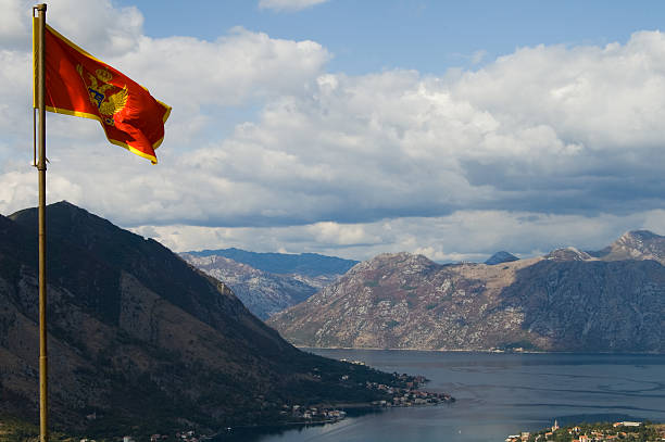 Flag on mountains background  cusp stock pictures, royalty-free photos & images