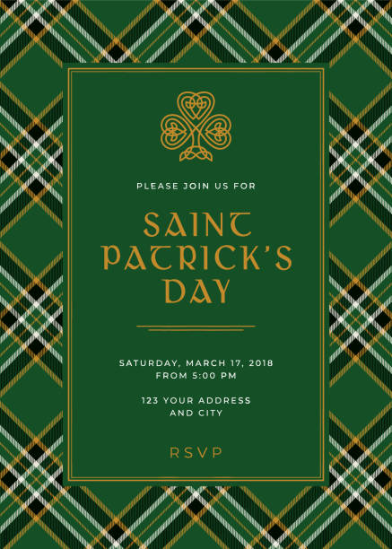 szablon zaproszenia na specjalne przyjęcie na dzień świętego patryka - st patricks day irish culture pub clover stock illustrations