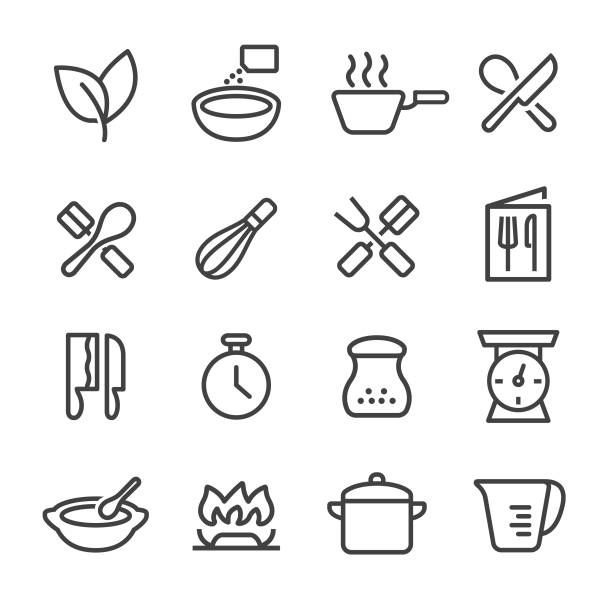 요리 아이콘-라인 시리즈 - wire whisk symbol computer icon spatula stock illustrations