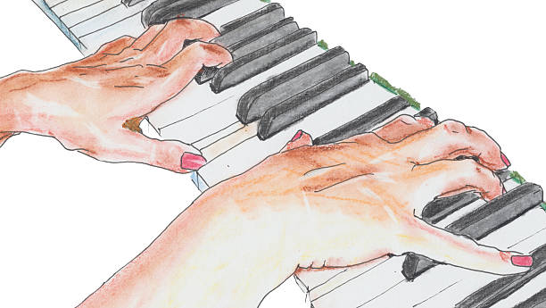 ilustraciones, imágenes clip art, dibujos animados e iconos de stock de manos humanas, tocando piano - thumb piano illustrations