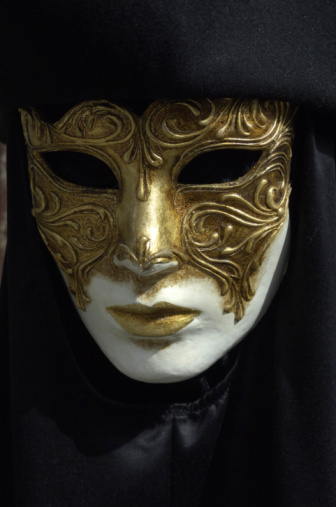 Classical Neapolitan mask on white (left, front and right)