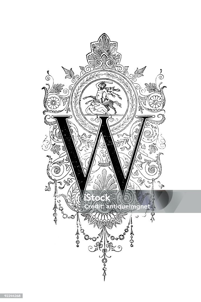Neoclassical Romanesque design depicting the letter W  Fashion stock illustration