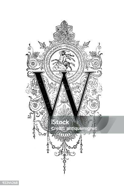 Neoclassical Romanesque Design Depicting The Letter W Stock Illustration - Download Image Now