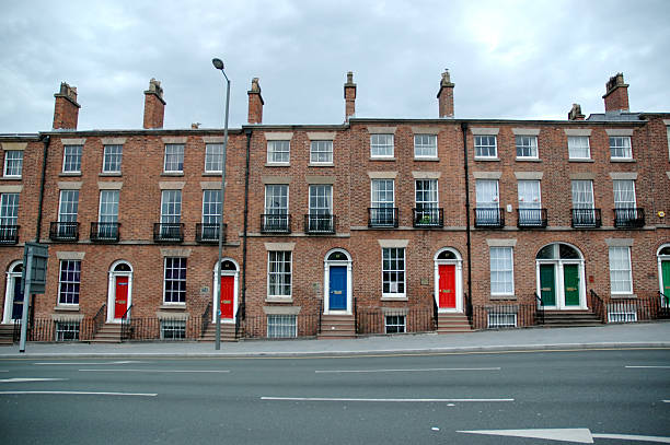 istock Typical british houses with colored doors 92244750