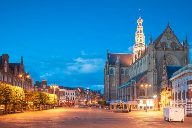 Grote Markt with Grote Kerk in background, Haarlem city stock photo