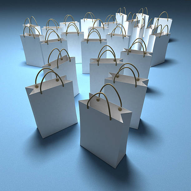istock White shopping bags on a blue background 92244971