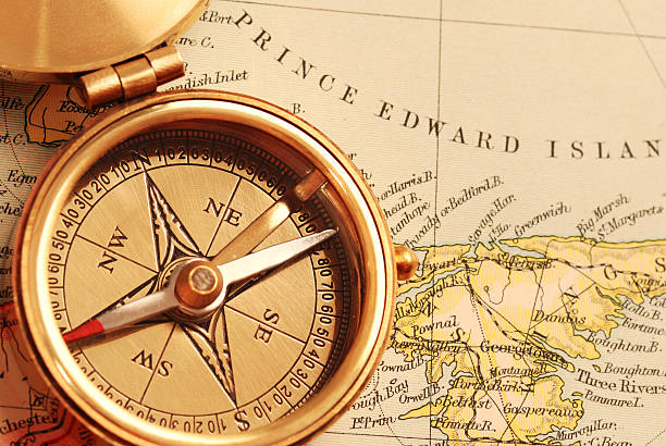 istock Antique brass compass over old Canadian map 92245339
