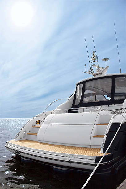 istock Rear view of white luxury yacht 92245675