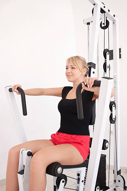 istock Young blond woman workout in gym 92245705
