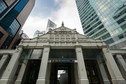 Raffles Place MRT Station iconic entrance at Singapore Central Business District