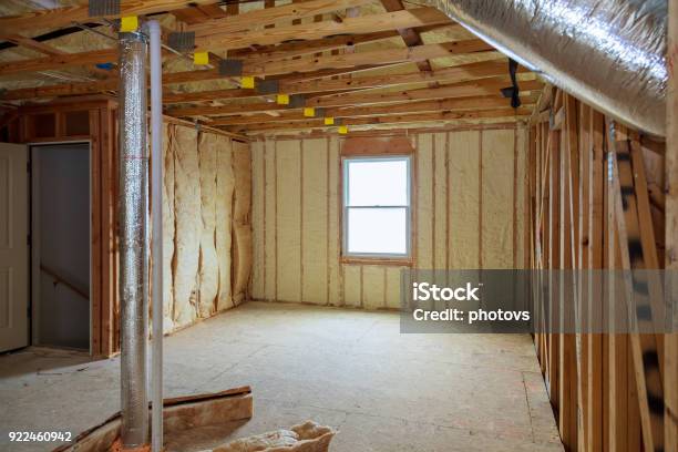 Attick Loft Insulation Partly Isolated Wall Stock Photo - Download Image Now - Insulation, House, Mineral