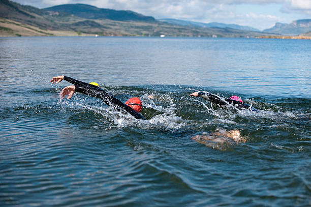 istock Triathlon swim in mountains 92246114