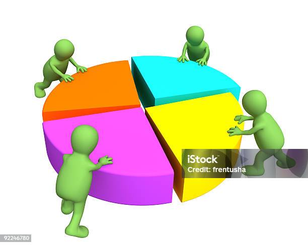 Vier 3dpuppen Dass Die Runde Diagramm Stockfoto und mehr Bilder von Abmachung - Abmachung, Aktivitäten und Sport, Arbeitskollege