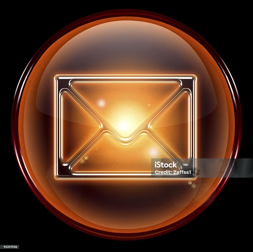 Ícone de envelope laranja, isolado no fundo preto. - Royalty-free Amarelo Ilustração de stock