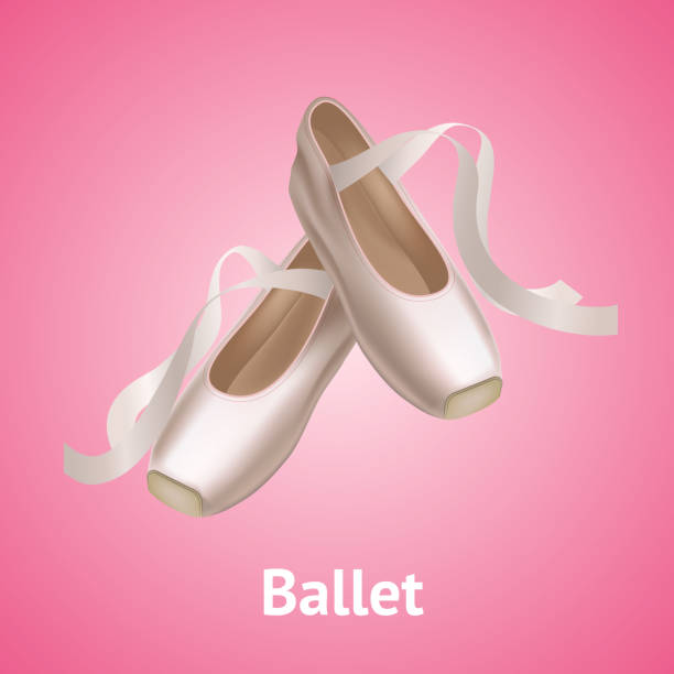 ilustraciones, imágenes clip art, dibujos animados e iconos de stock de zapatos de pointe ballet detallado realista sobre un fondo rosa. vector de - ballet shoe dancing ballet dancer