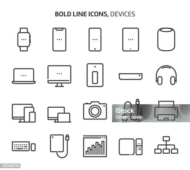 Devices Bold Line Icons Stock Illustration - Download Image Now - Personal Accessory, Mobile Phone, Telephone