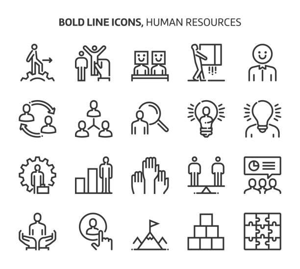 ilustrações de stock, clip art, desenhos animados e ícones de human resources, bold line icons - human resources recruitment occupation puzzle