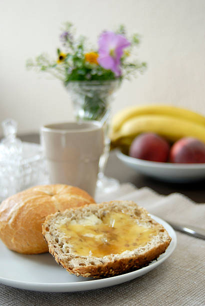 Breakfast on sunday with honey bun stock photo