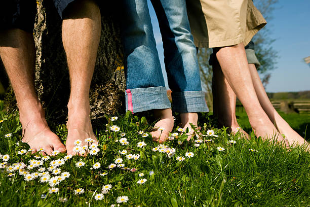sano piedi: in una riga - podiatry human foot grass barefoot foto e immagini stock
