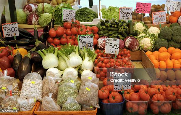 Italian Fruit And Vegetable Market Stock Photo - Download Image Now - Backgrounds, Bean, Box - Container