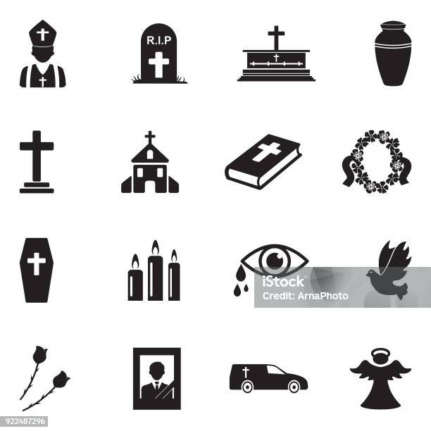 Funeral Icons Black Flat Design Vector Illustration Stock Illustration - Download Image Now