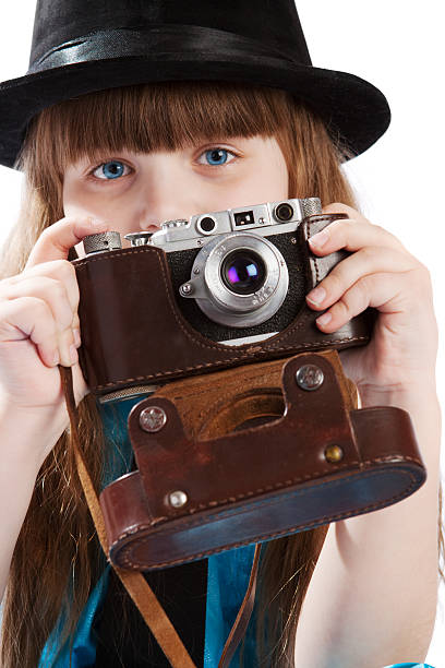 istock Girl with vintage camera 92249177