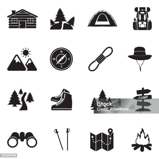 Hiking Icons Black Flat Design Vector Illustration Stock Illustration - Download Image Now