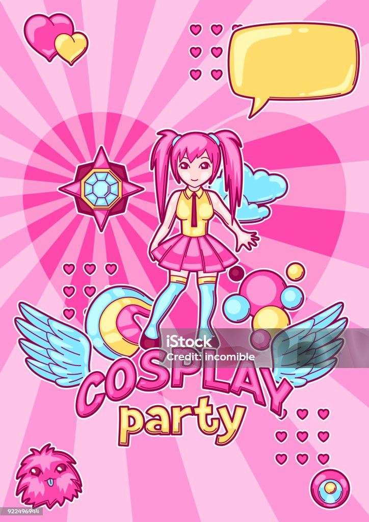 Japanese Anime Cosplay Party Invitation Cute Kawaii Characters And Items  Stock Illustration - Download Image Now - iStock
