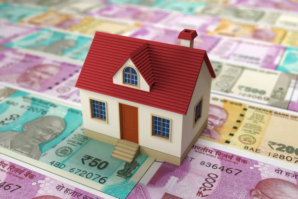 New Indian Currency with House Model stock photo