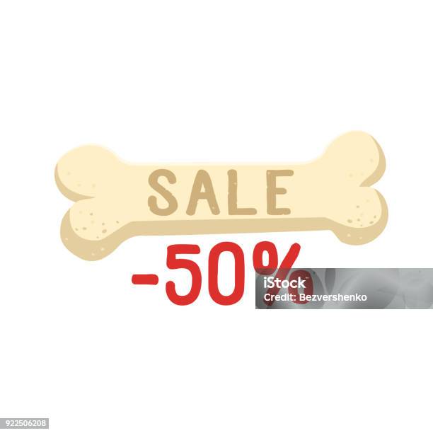 Bone With Sale Text 50 Percent Vector Flat Illustration Bone Isolated On White Background Vector Icon Stock Illustration - Download Image Now