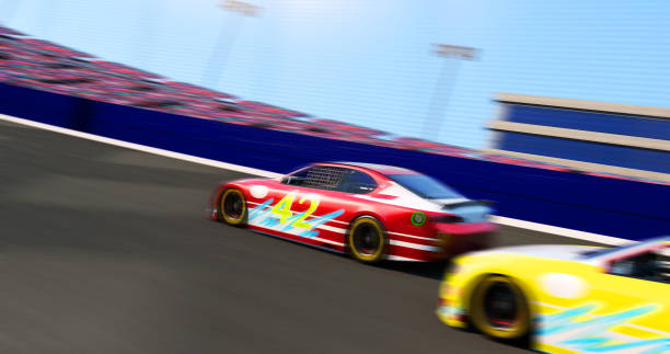 american stock cars racing in motion on racetrack american stock cars racing in motion on racetrack. Car of my own design, legal to use. All decals are fiction stock car photos stock pictures, royalty-free photos & images