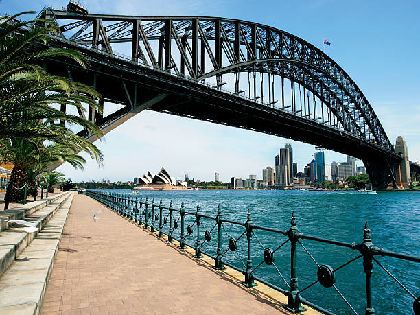 sydney harbour bridge - sydney opera house stock-fotos und bilder