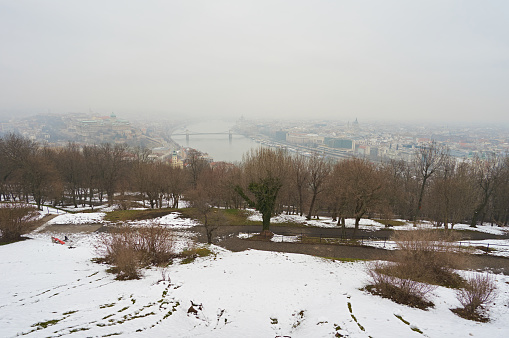 Panorama in winter of city Budapest in Hungary.