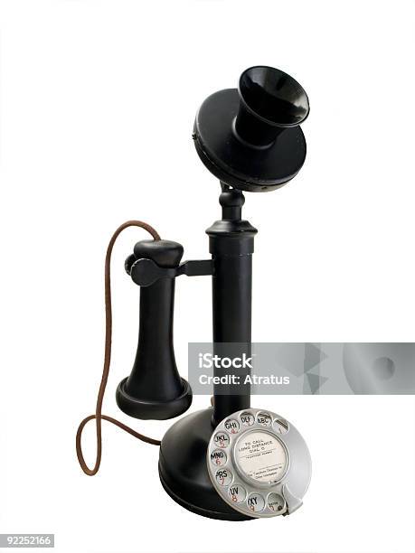 Black Candlestick Phone With Metal Dial Stock Photo - Download Image Now - 1920-1929, Telephone, Candlestick Phone