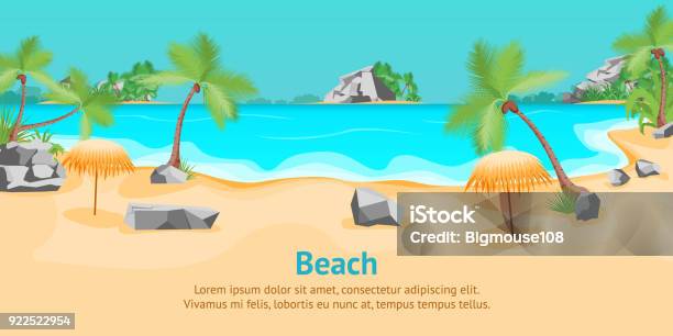 Cartoon Tropical Beach Summer Landscape Card Poster Vector Stock Illustration - Download Image Now