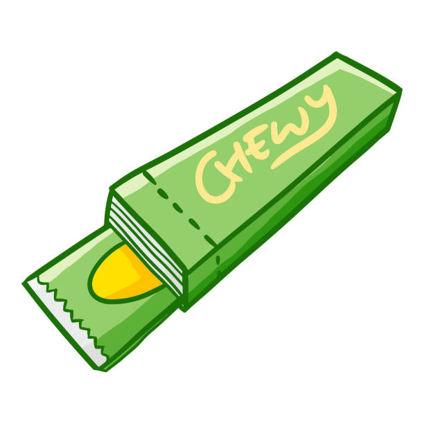 Chew gum ready to eat Funny and cool green chew gum ready to eat - vector. mint chewing gum stock illustrations
