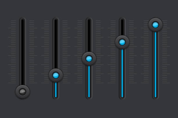 blue 슬라이더 버튼 블랙 이퀄라이저 - sliding control panel control playing stock illustrations