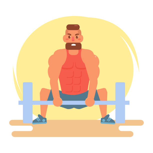 Athlete with a barbell. Vector Athlete with a barbell. Vector. Cartoon. Isolated art on white background. Flat cartoon muscular man lifting heavy weights stock illustrations