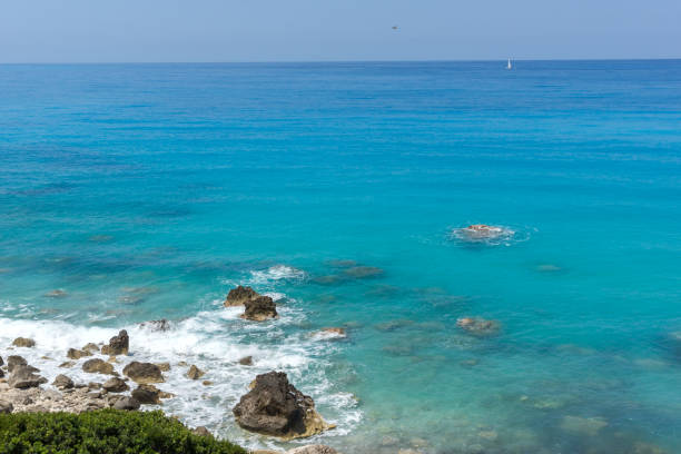 istock Panoramic view of Agios Nikitas Beach with blue waters, Lefkada, Greece 922530332