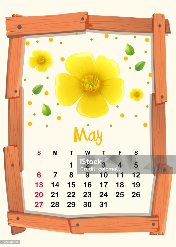 Calendar template with yellow flower for May Calendar template with yellow flower for May illustration 2018 stock vector