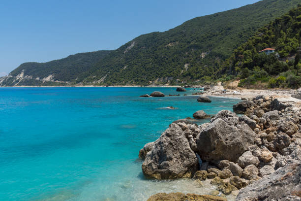 istock Panoramic view of Agios Nikitas Beach with blue waters, Lefkada, Greece 922530874